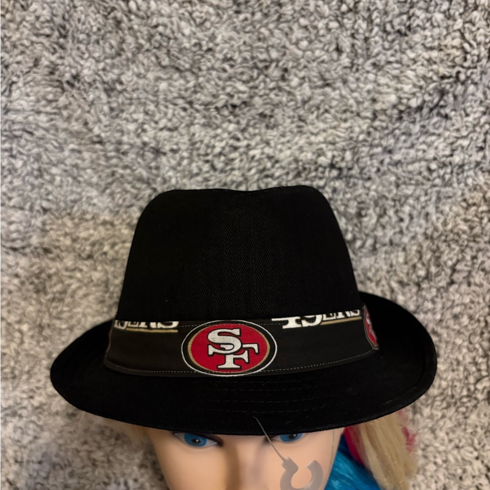 49ers Black  Fedora Hat with Red Logo - Picture 9 of 9